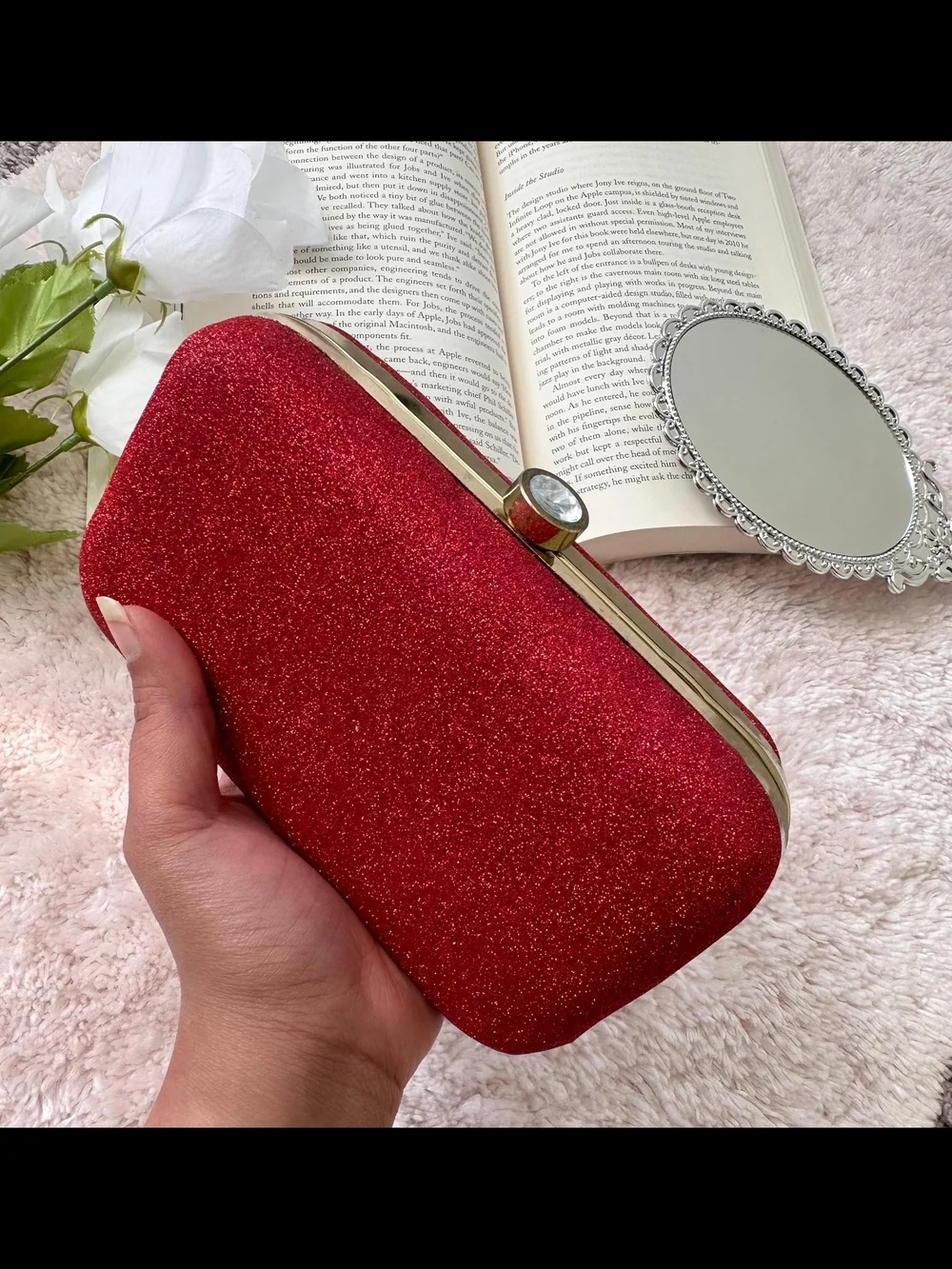 Red Glitter Evening Clutch Handbag